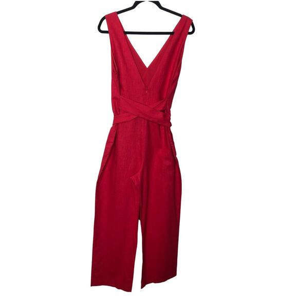 LPA Revolve Jumpsuit Large Red Linen Blend V-Neck Wide Leg Belted Boho Casual - Picture 2 of 15
